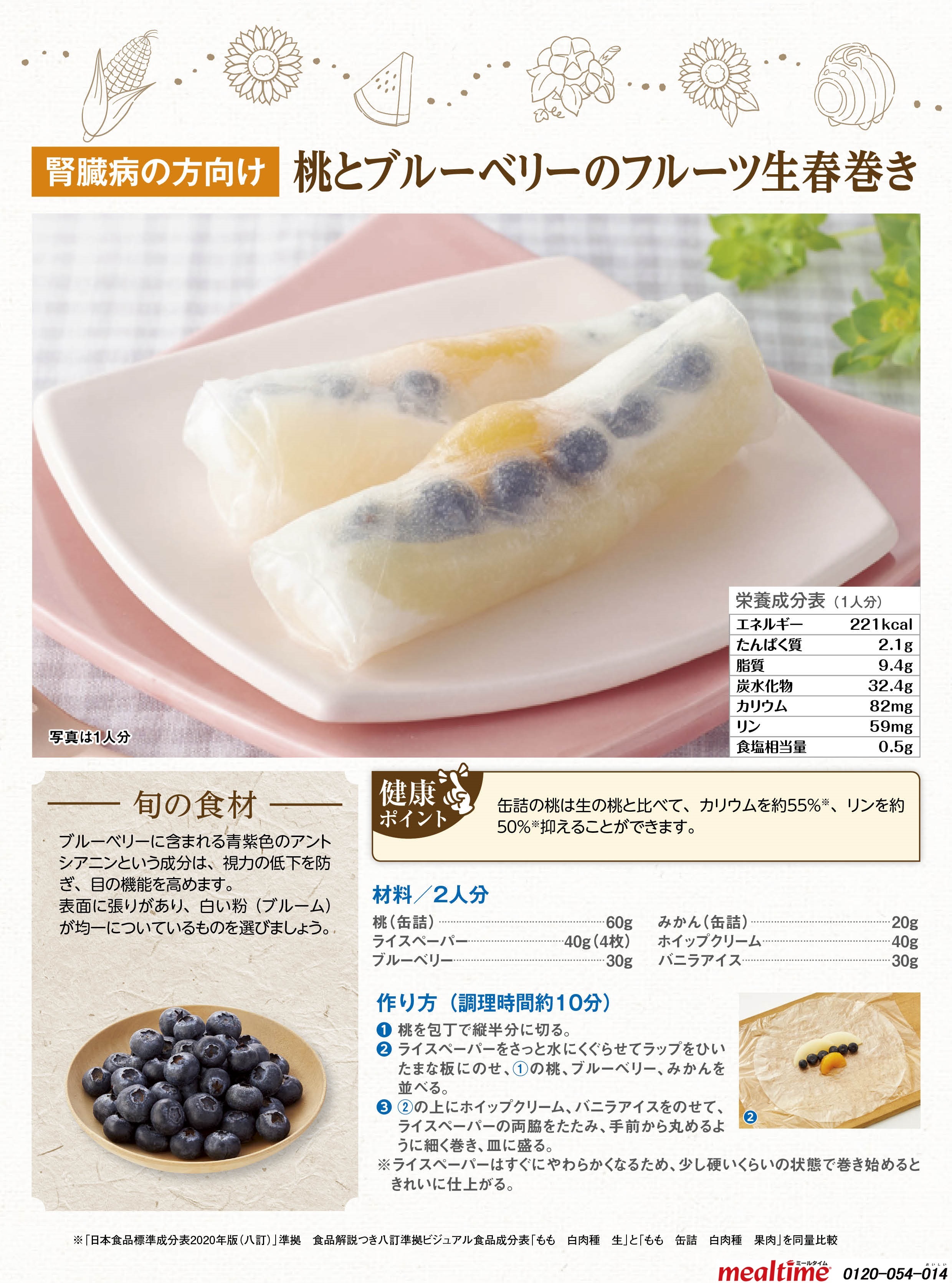 Recipe kidney disease kidney disease summer 桃とブルーベリーのフルーツ生春巻き